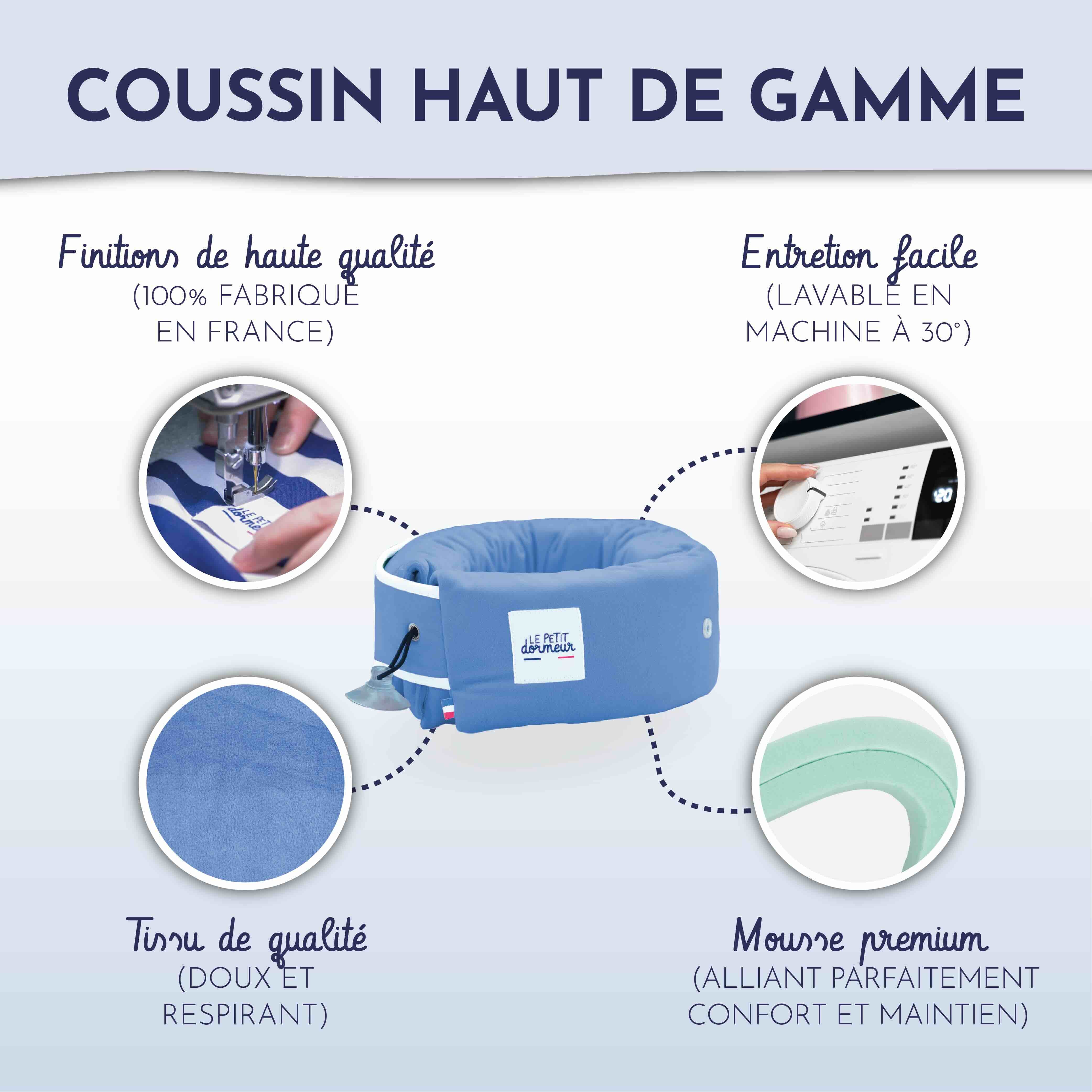 Coussin de voyage enfant Le Petit Dormeur - Velours bleu